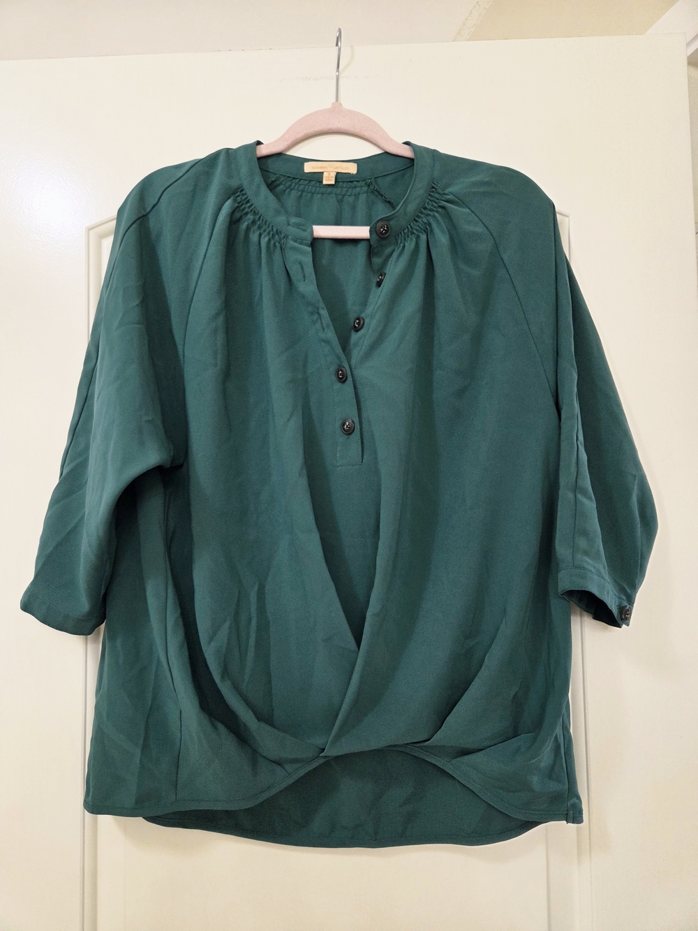 Gibson Latimer Teal Green Button-Front Draped Blouse